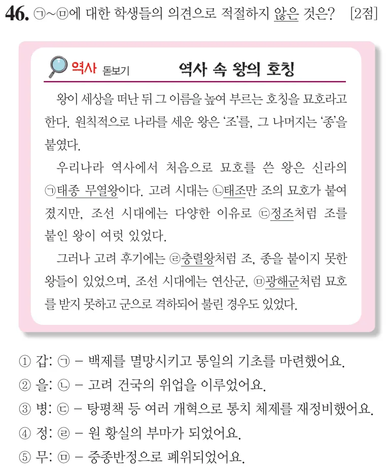 제58회 심화 46번 문제지 원본